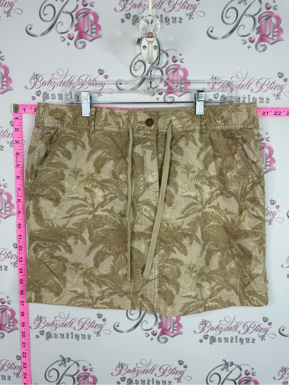 Skirt tiki style Beige Palm-Print Casual Drawstring Skirt